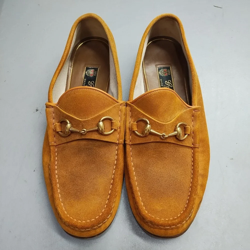 Vintage Gucci 1953 Horsebit Loafers Mens Size 10.5 Brown Moc Toe Cuban Heel